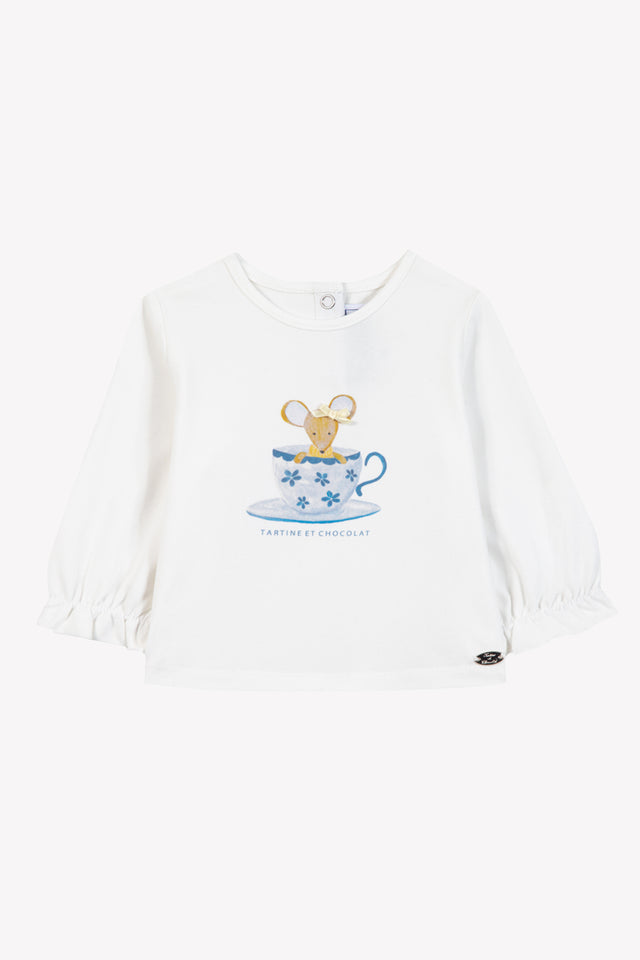 T-shirt - Ecru coton imprimé souris - Image principale
