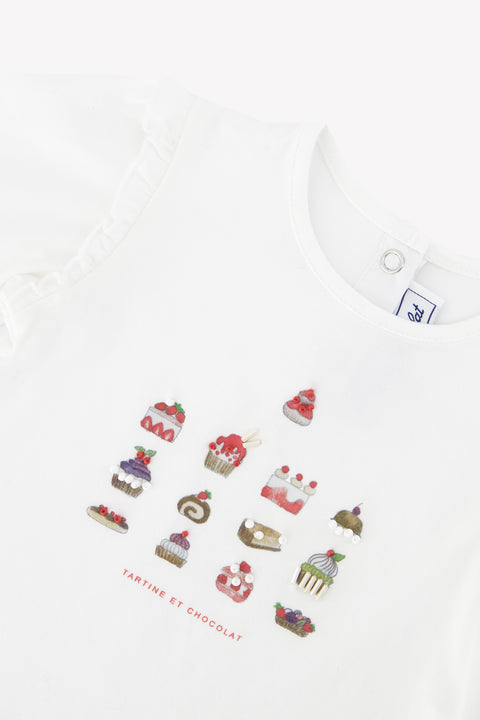 T-shirt - Cerise coton imprimé gâteaux - Image principale