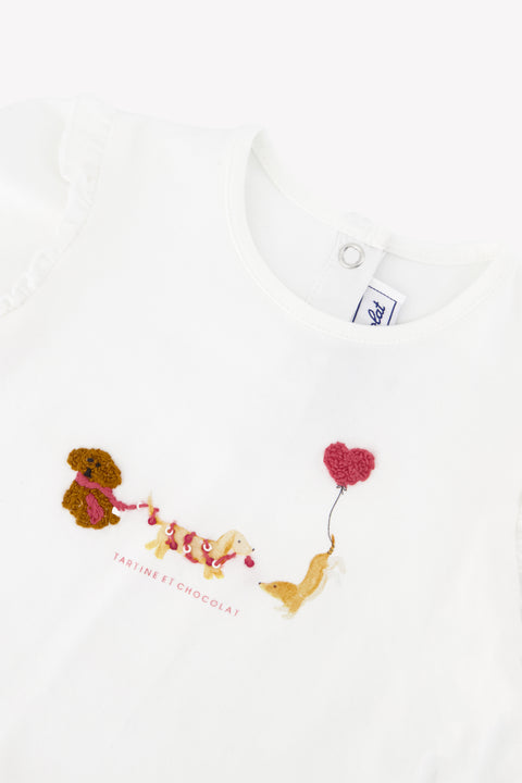 T-Shirt - Ecru Baumwolle mit Hundemuster - Image principale