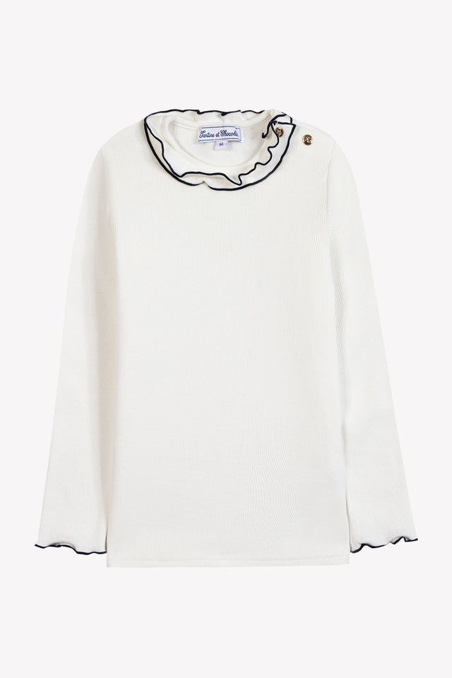 T-shirt - Ecru katoen kraag met ruches - Image principale