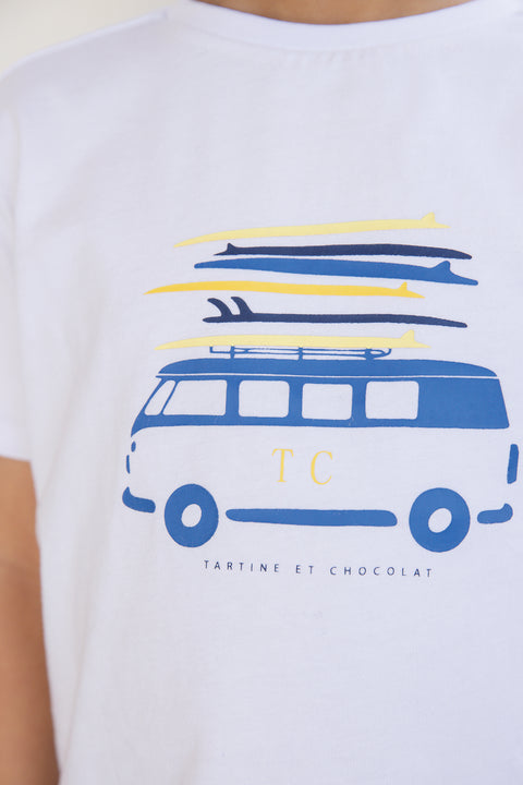 T-shirt - Blanc coton imprimé surf - Image principale