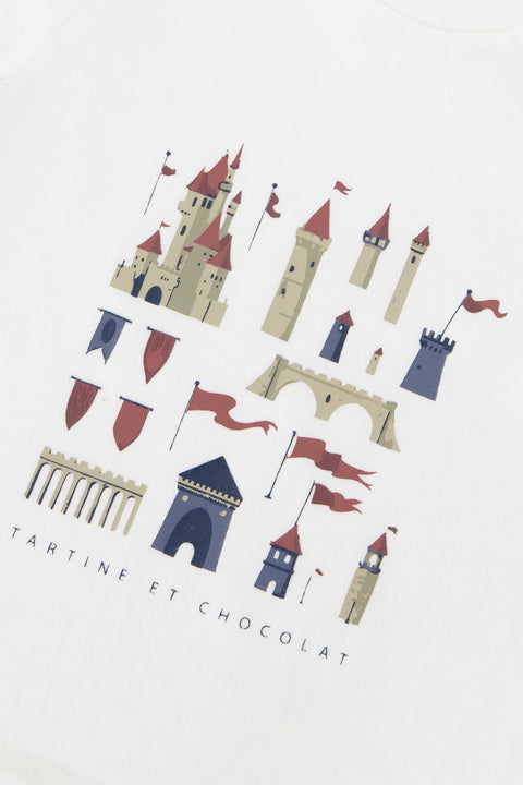 T-shirt - Ecru coton imprimé château - Image principale