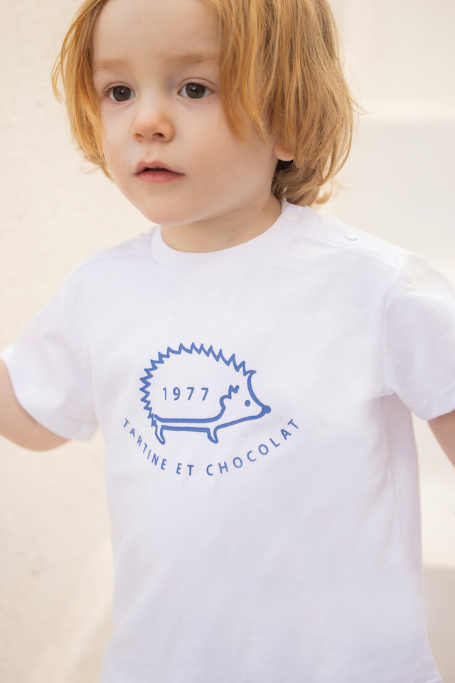 T-shirt - Blanc coton imprimé Léon Le Hérisson - Image principale