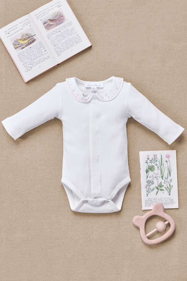Romper - Beige katoen geborduurde halsband - Image principale