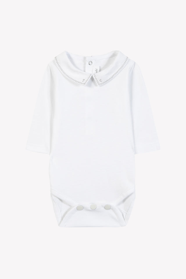 Body - Blanc coton col pointu broderie grise - Image principale