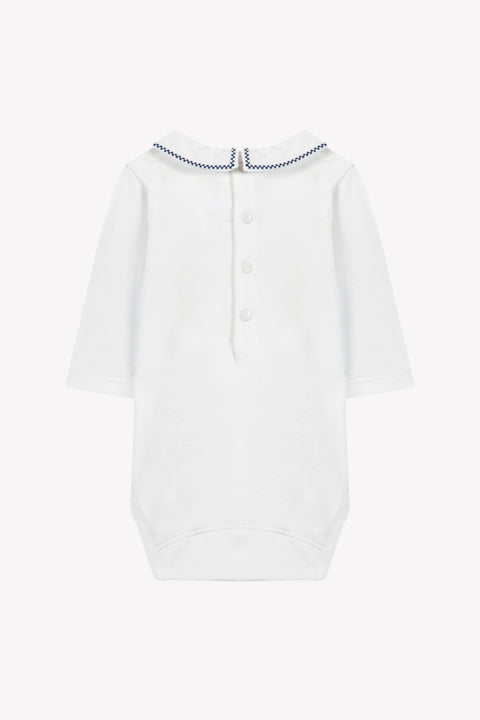 Body - Ecru cotton Pointed collar Embrodery Navy - Image principale