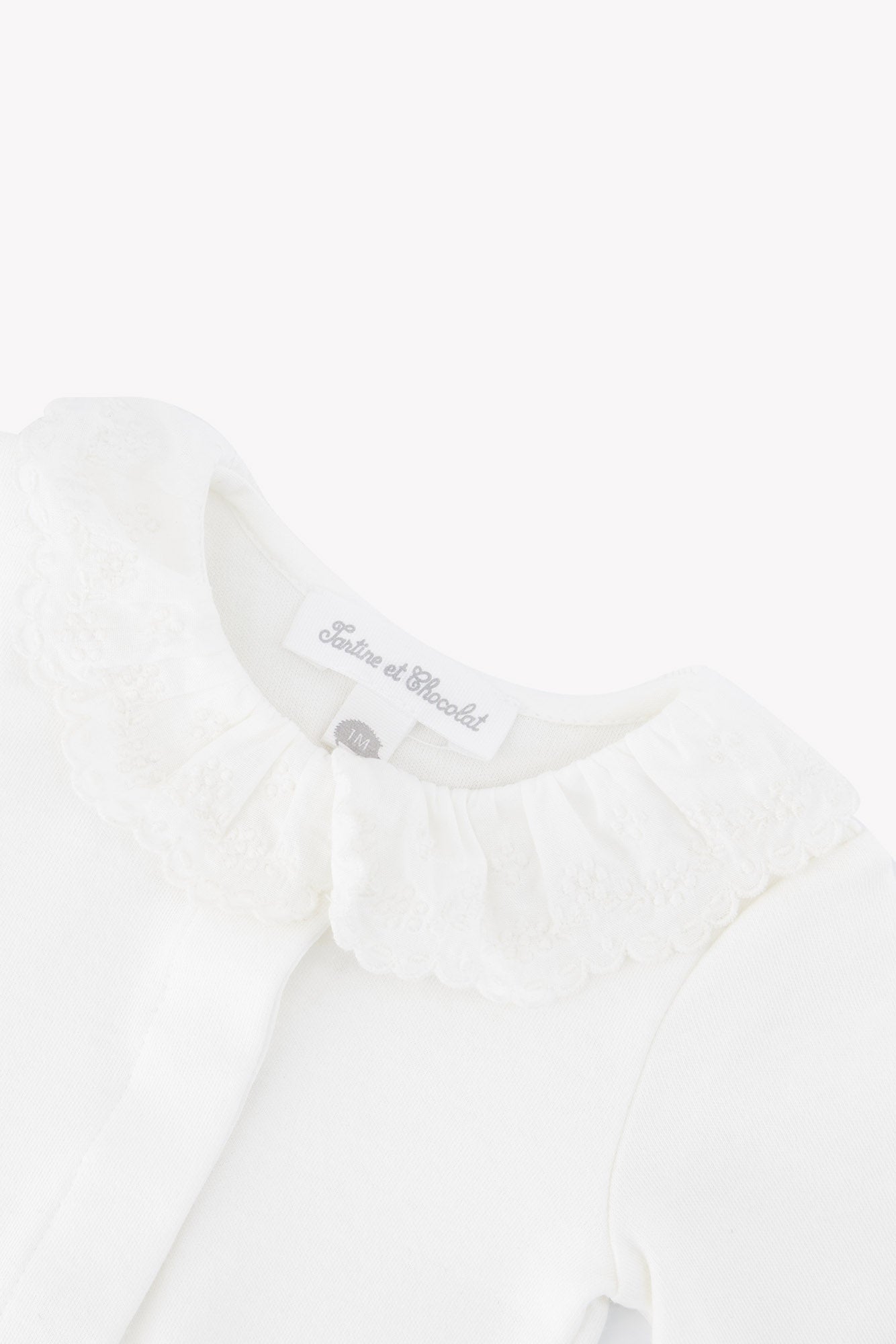 Body - Ecru coton col volanté broderie