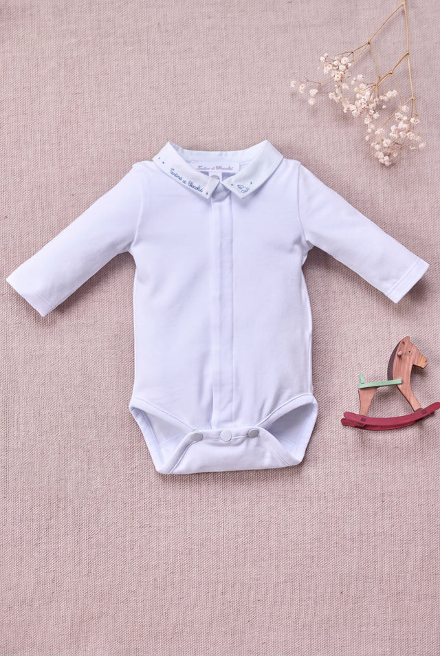 Body - Bleu ciel coton col pointu - Image principale