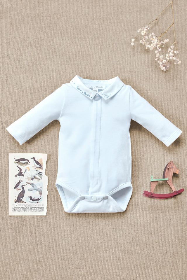 Body - Azul cielo algodón cuello plano - Image principale