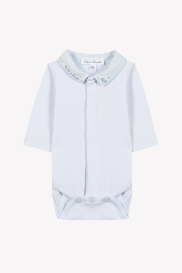 Body - Bleu ciel coton col pointu - Image principale
