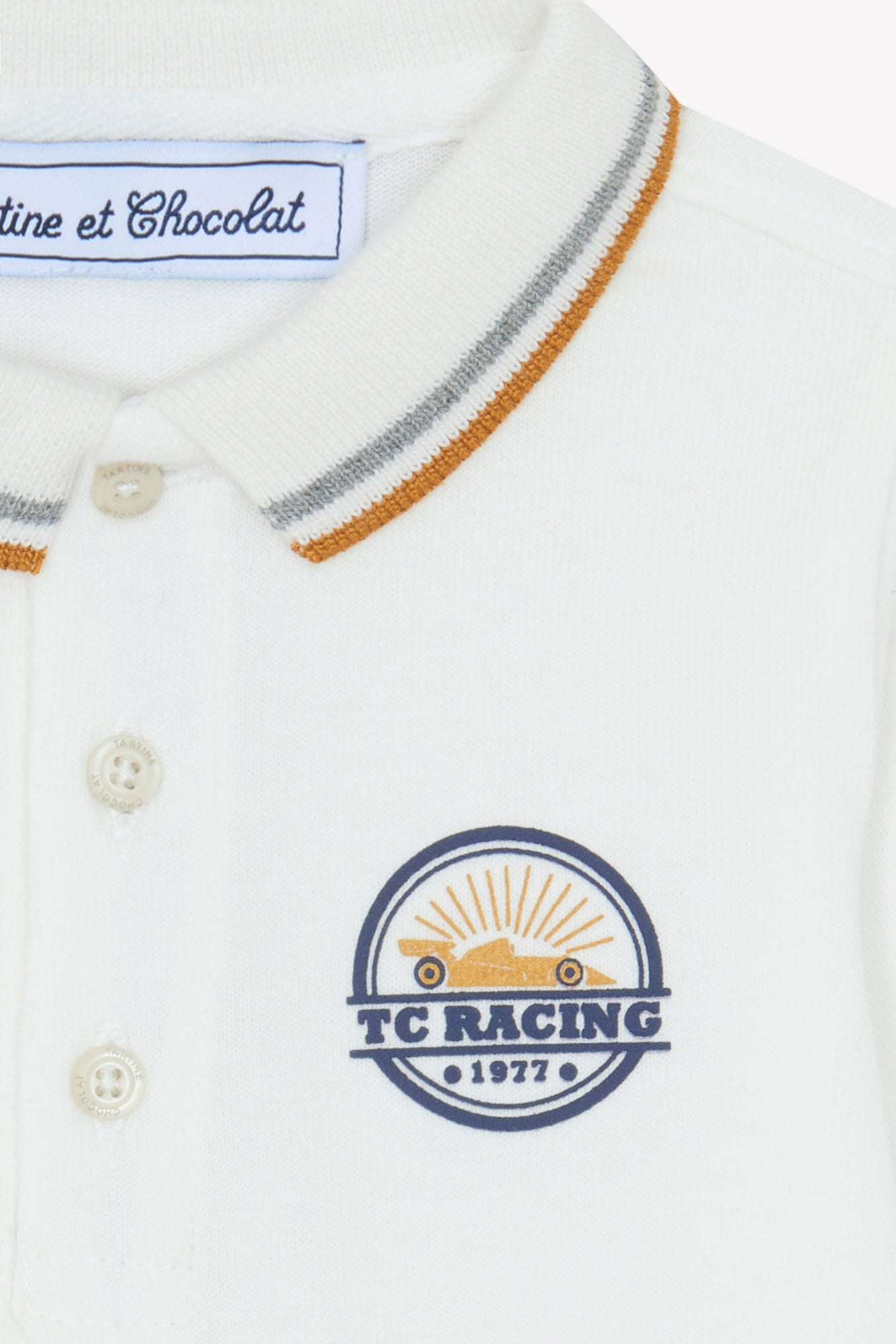 Polo - Gris chiné coton col pointu manches longues