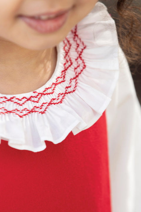 Body - Ecru coton col volanté broderie rouge - Image principale