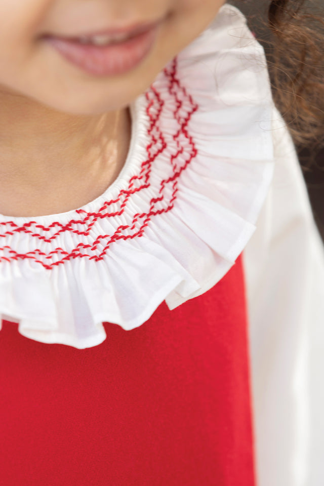Body - Ecru cotton Ruffled collar Embrodery Red - Image principale