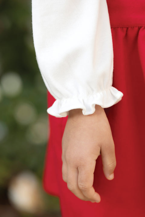 Body - Ecru cotton Ruffled collar Embrodery Red - Image principale