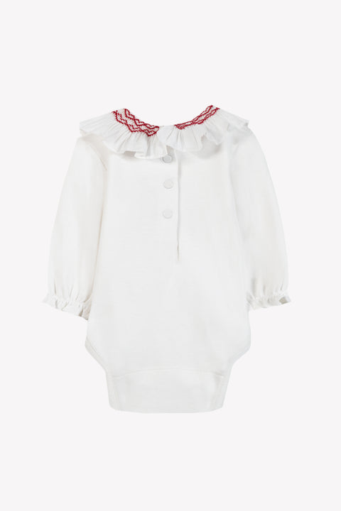 Body - Ecru cotton Ruffled collar Embrodery Red - Image principale