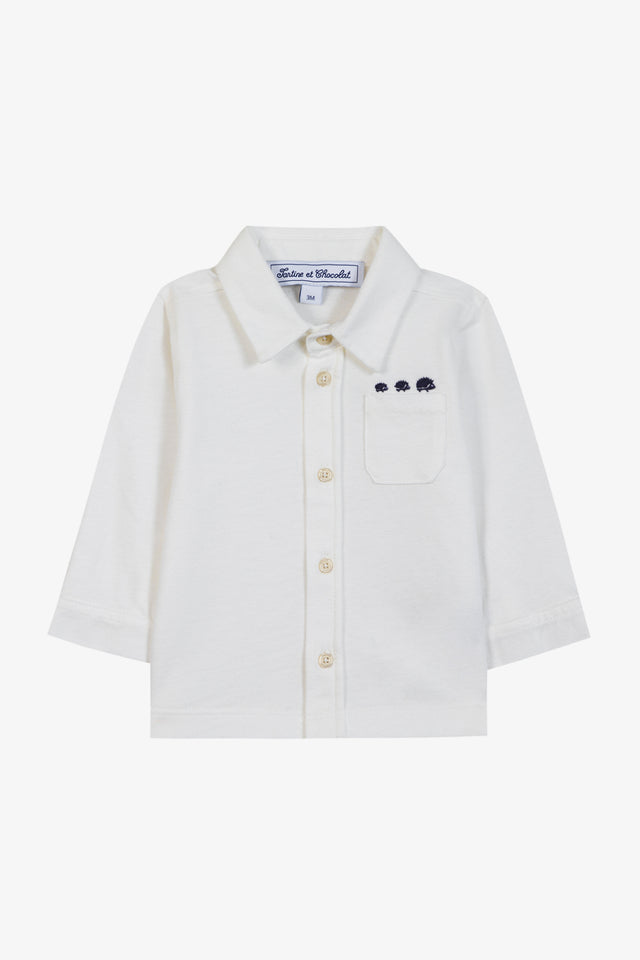Chemise - Blanc coton col pointu broderie - Image principale
