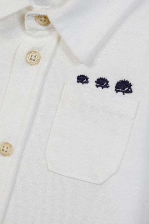 Chemise - Blanc coton col pointu broderie - Image principale