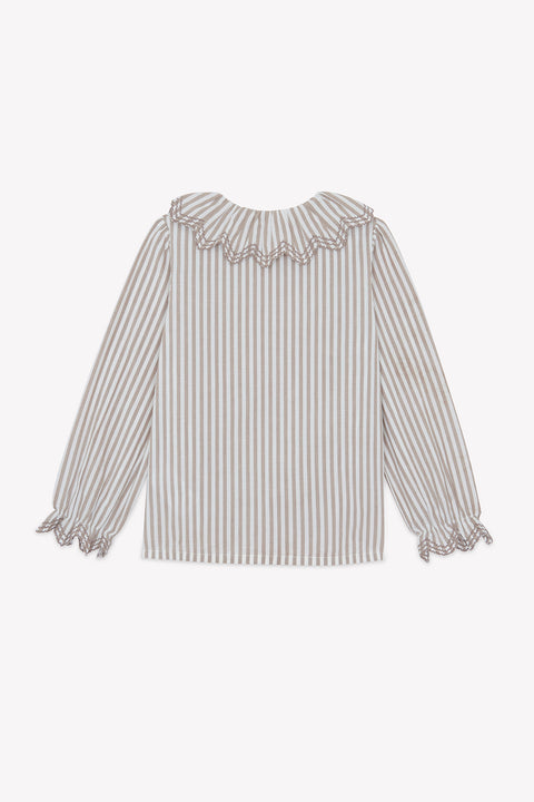 Blouse - Beige moyen rayures col volanté - Image principale