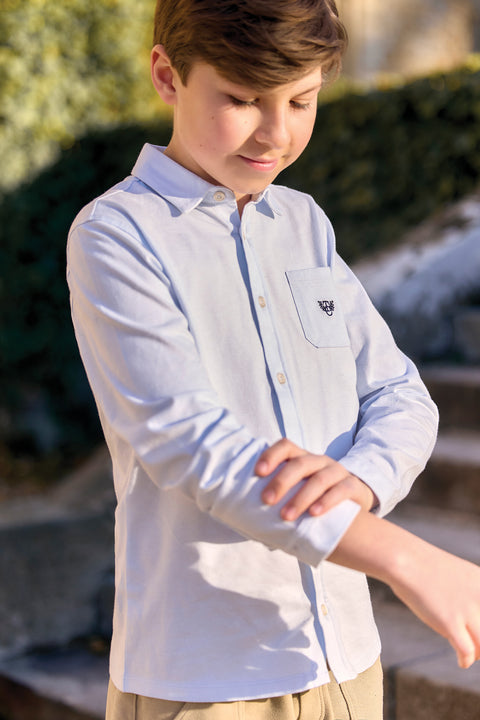 Shirt - Cotton sky Pointed collar Embrodery - Image principale