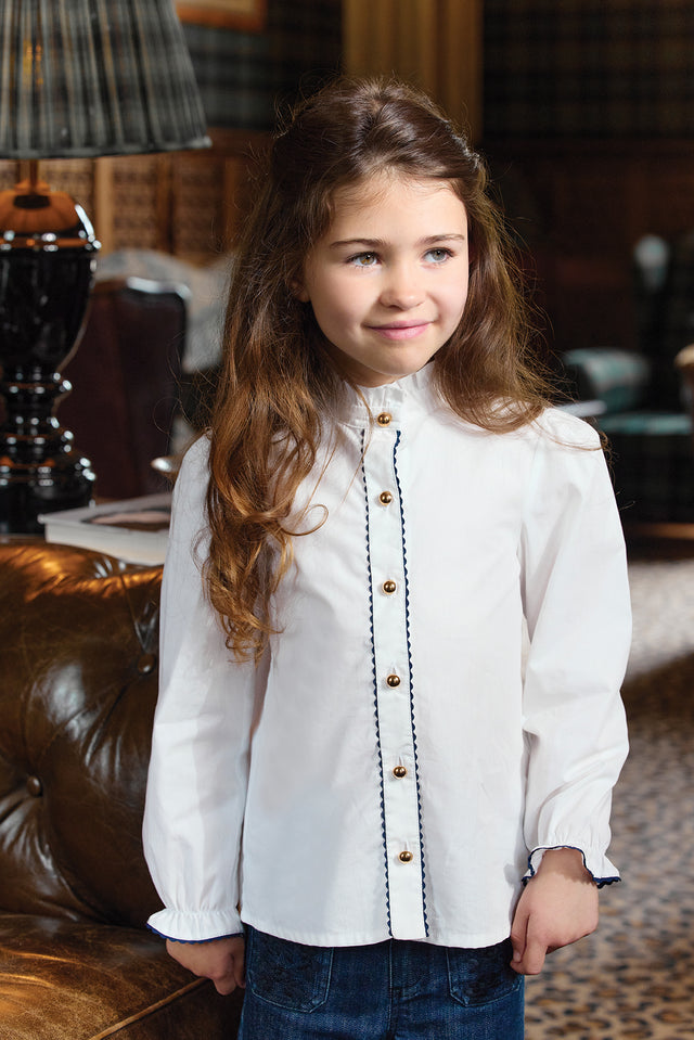 Blouse - Blanc coton col cheminé montant - Image principale