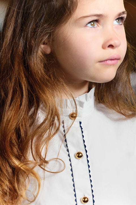 Blouse - Blanc coton col cheminé montant - Image principale