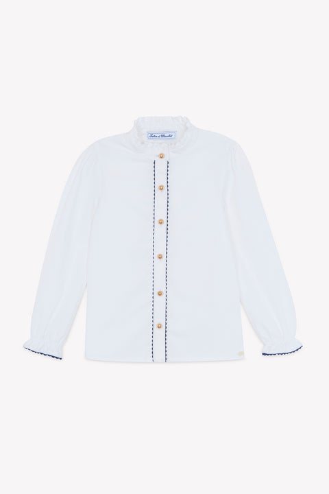 Blouse - Blanc coton col cheminé montant - Image principale