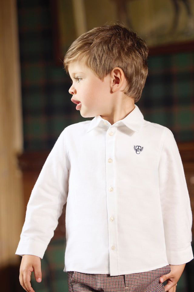 Camisa - Blanco algodon Cuello plano Bordado TC - Image principale