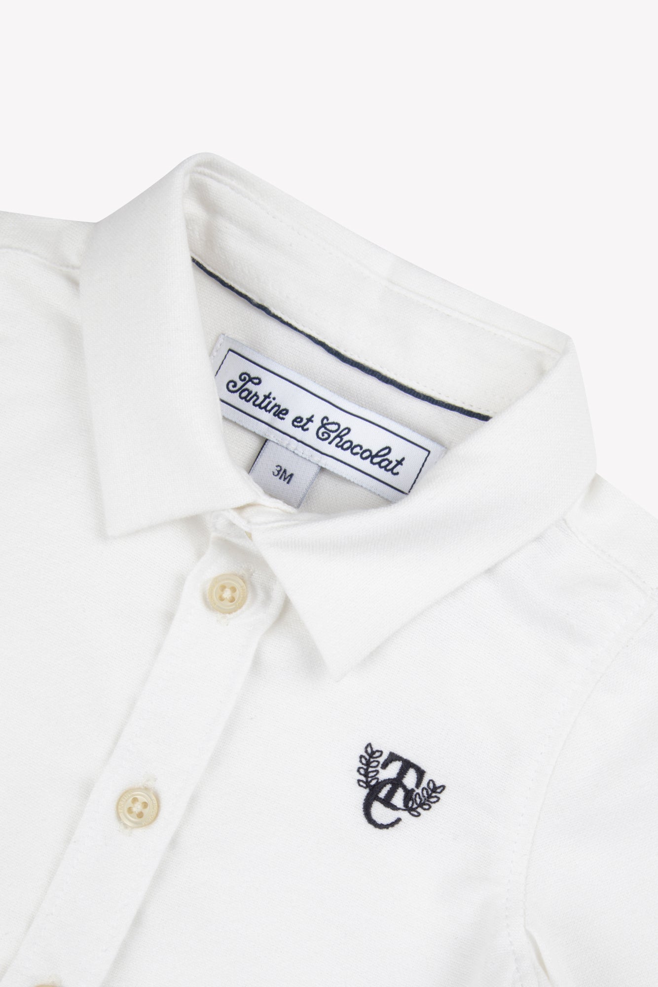 Shirt - White cotton Pointed collar Embrodery TC