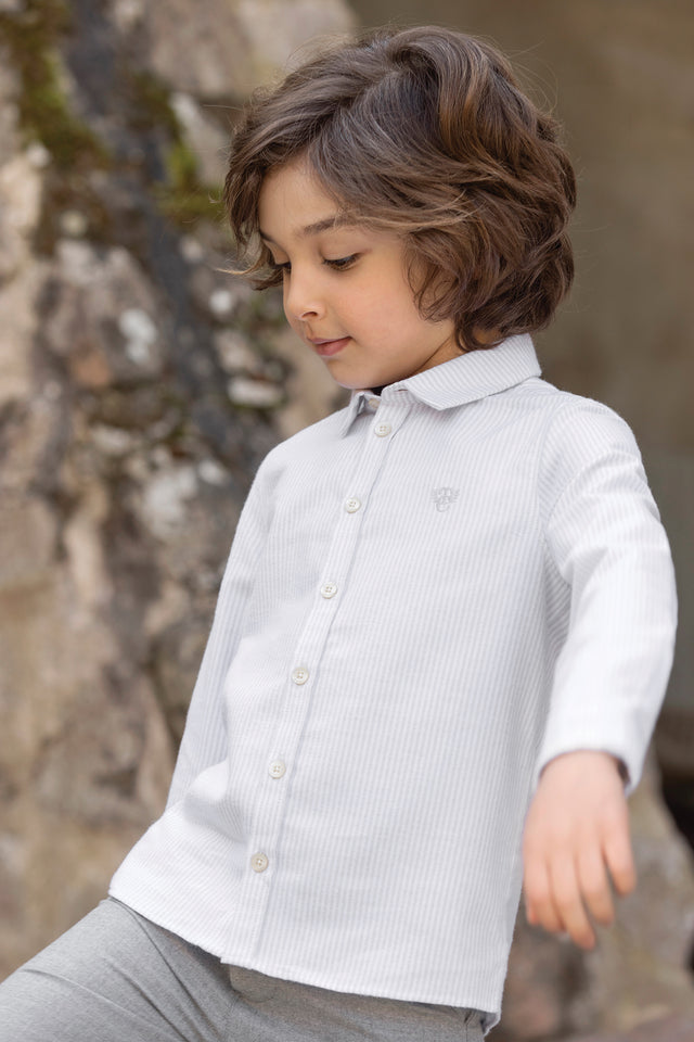 Camicia - Grigio chiaro cotone Righe - Image principale