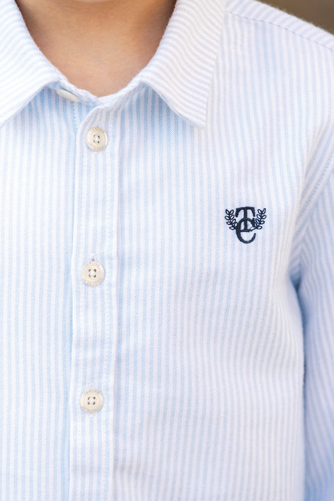 Chemise - Bleu ciel coton rayures - Image principale