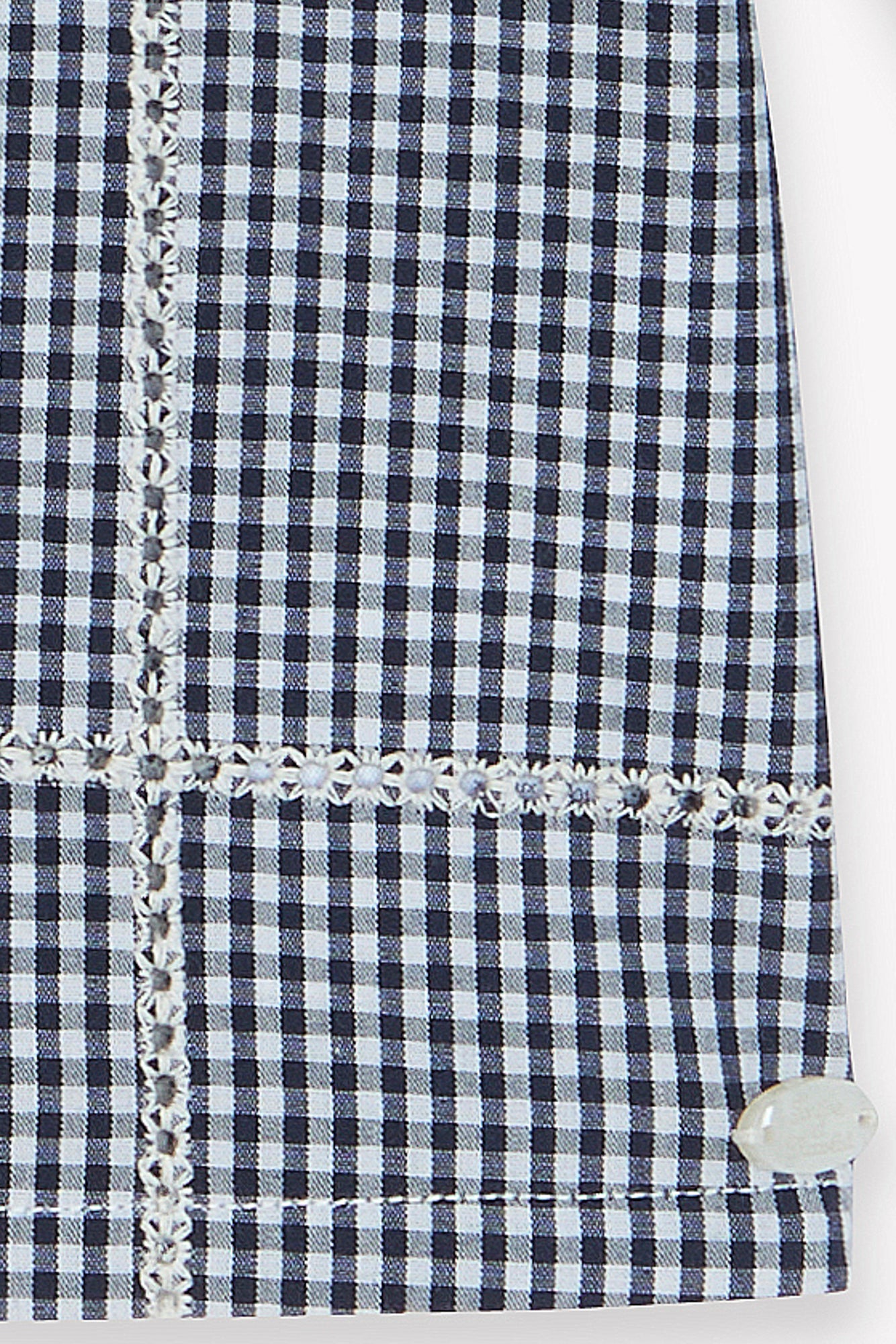 Blouse - Ecru coton col claudine carreaux