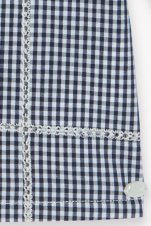 Blouse - Ecru coton col claudine carreaux - Image principale
