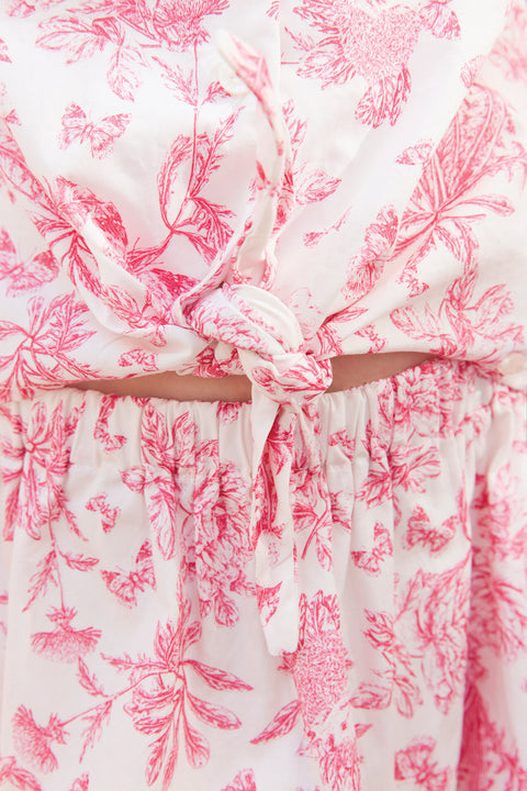 Ensemble long - Rose coton imprimé inspiration toile de jouy - Image principale