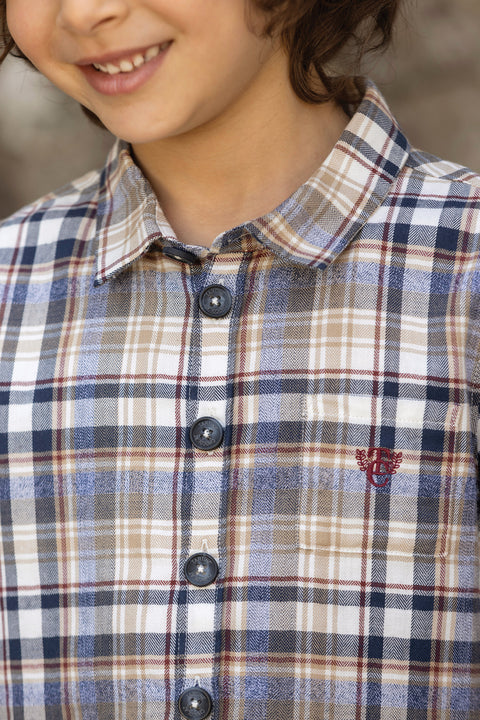 Shirt - Burgunderrote Baumwolle Karo - Image principale