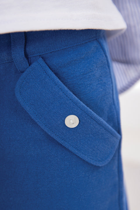 Short - Bleu coton lin boutons - Image principale