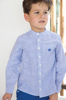 Camicia - Blu biancheria Righe Colletto alla coreana