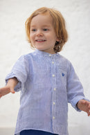 Shirt - Blue Linen Collar Stripes Embrodery