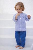 Pantalon - Bleu coton lin