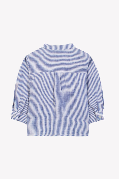 Chemise - Bleu lin col rayures broderie - Image principale
