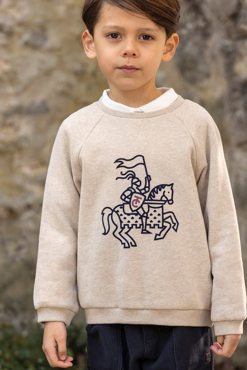 Maglia - Cotone sabbia stampato cavaliere - Image principale