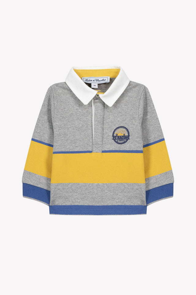 Polo - Gris chiné col pointu écusson brodé - Image principale
