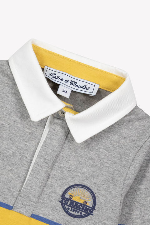 Polo - Gris chiné col pointu écusson brodé - Image principale