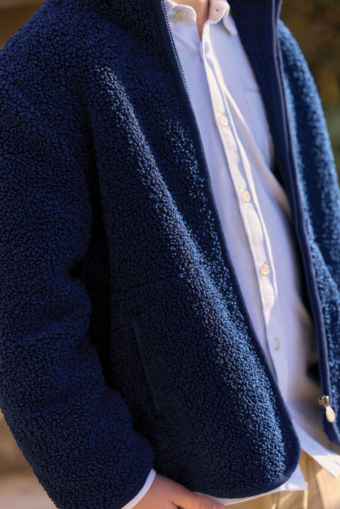 Jacket - Navy zipped Imitazione Pelliccia riccio - Image principale