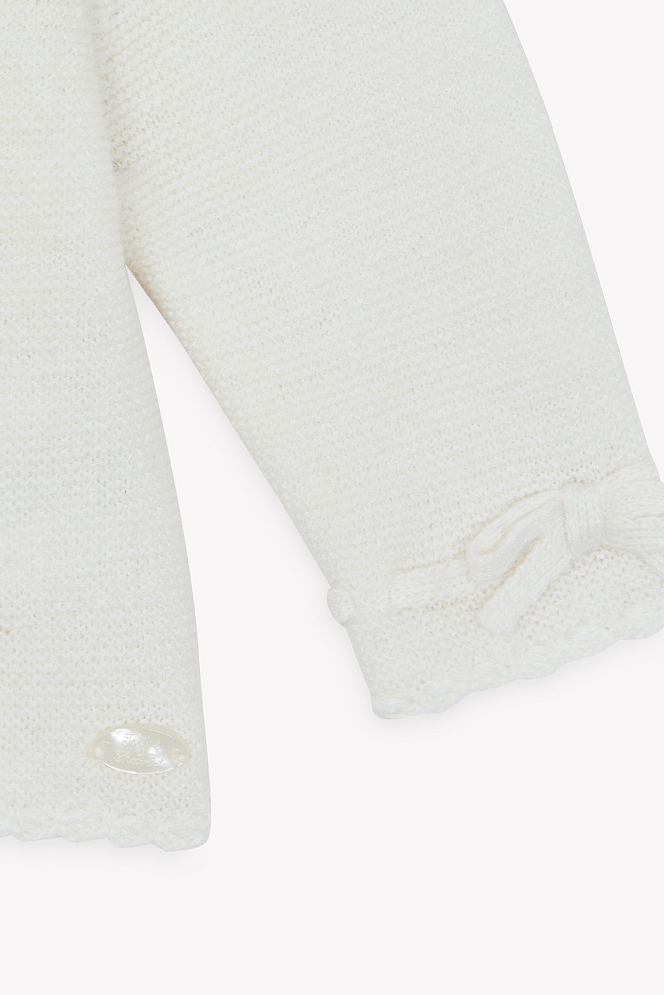 Cardigan - Ecru coton col rond broderie main