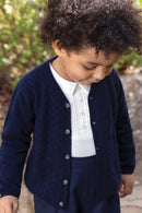 Cardigan - Blu navy Cashmere Colletto v Maglia intrecciato
