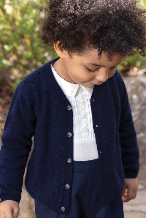 Cardigan - Navy Cashmere Collar v Knitwear braided - Image principale