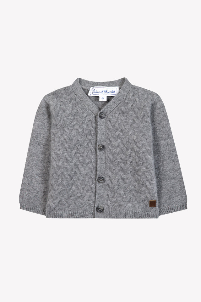 Cardigan - Grigio erica Cashmere Colletto v Maglia intrecciato - Image principale