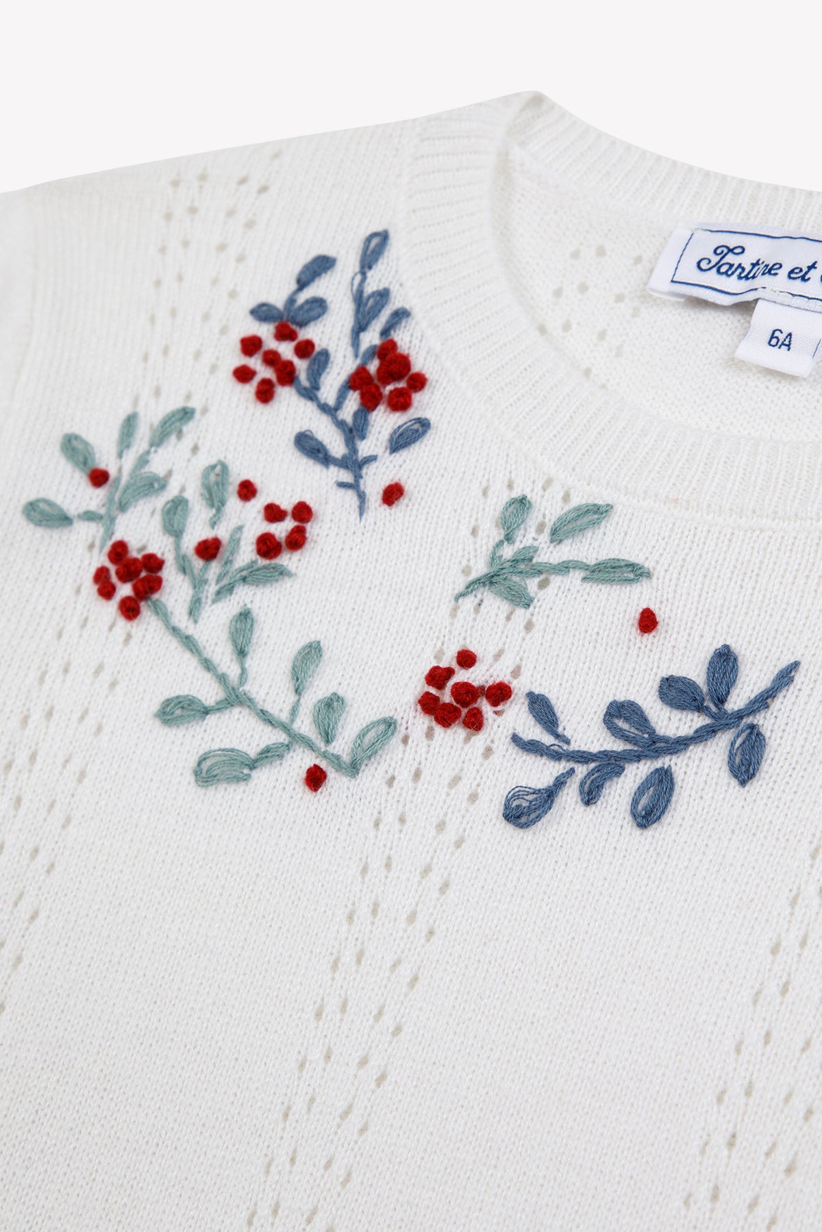 Pullover - Ecru Wolle Stickerei