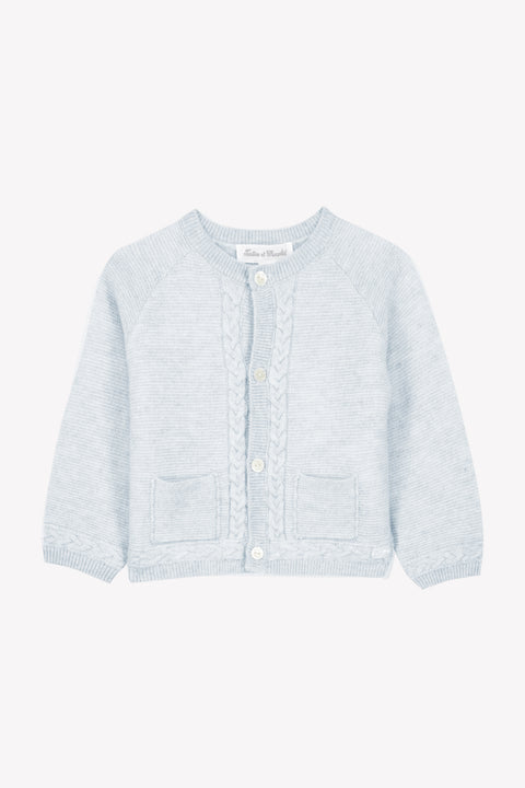 Cardigan - Bleu ciel laine col rond - Image principale