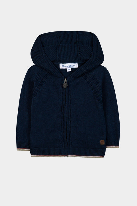 Chaqueta - Azul marino Lana a Capucha comprimido - Image principale